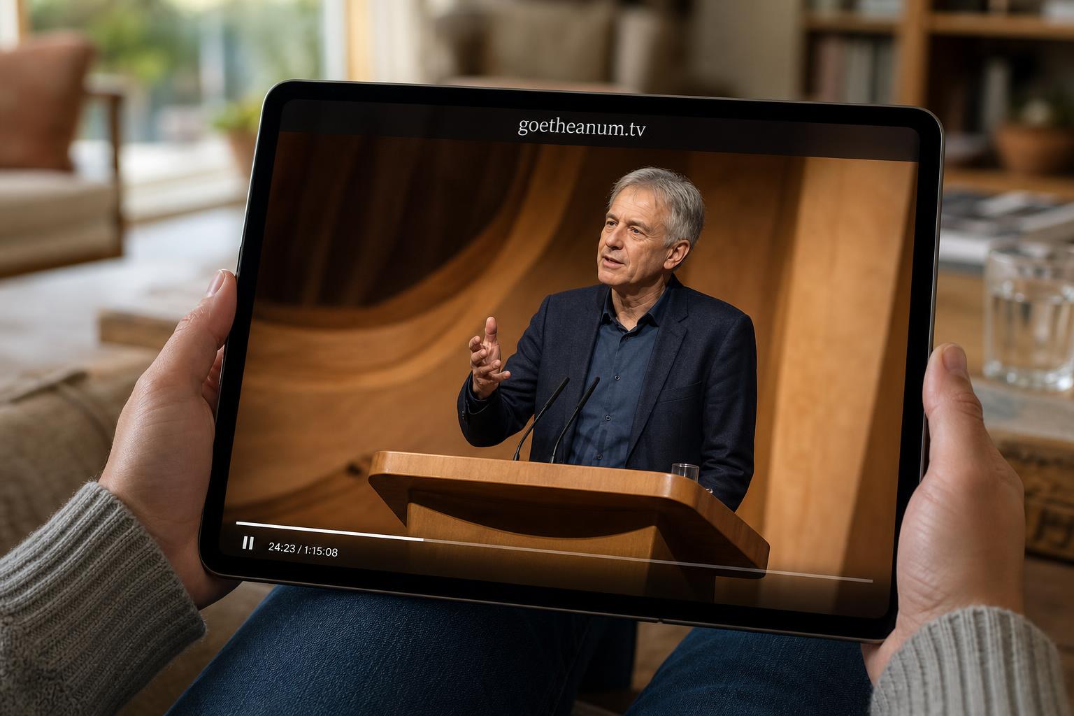 goetheanum.tv auf dem Tablet unter einer Pergola